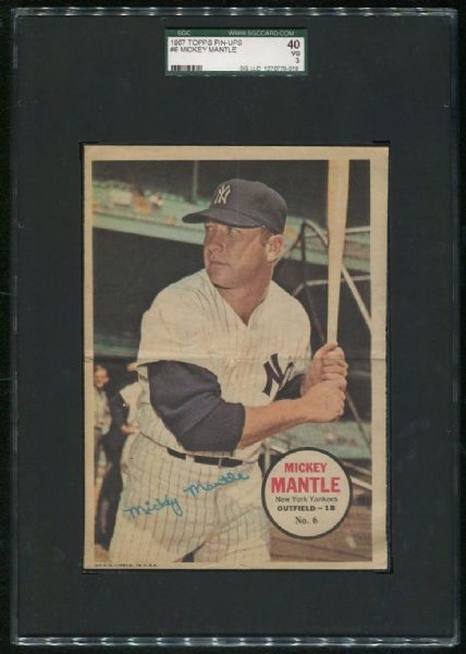 1967 Topps Pin-Ups Mickey Mantle SGC 40 VG 3