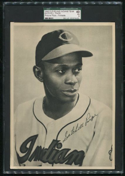 1949 Cleveland Indians Team Satchell Paige Portrait SGC 40 VG 3