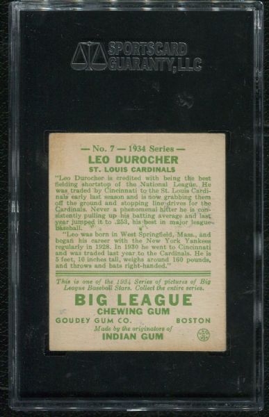 1934 Goudey #7 Leo Durocher SGC 60 EX 5