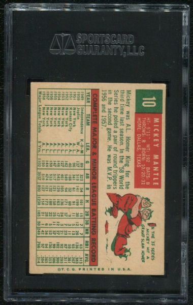 1959 Topps #10 Mickey Mantle SGC 60 EX 5