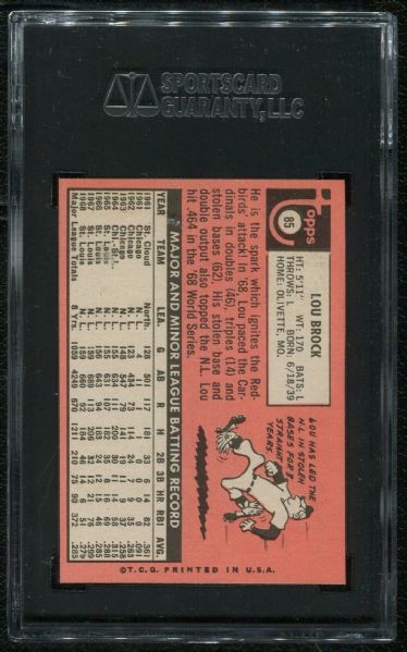 1969 Topps #85 Lou Brock SGC 88 NM-MT 8