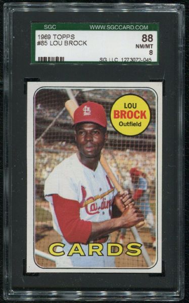 1969 Topps #85 Lou Brock SGC 88 NM-MT 8