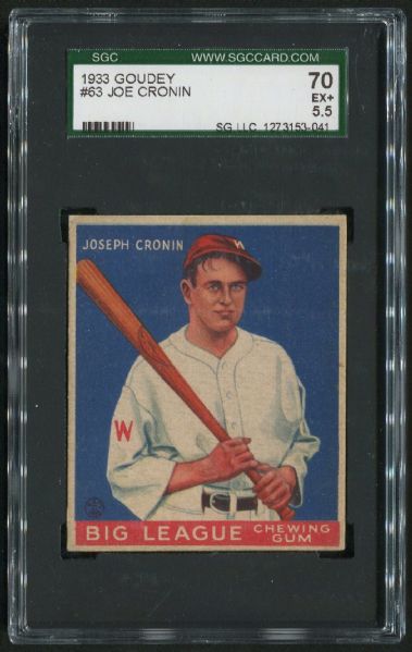 1933 Goudey #63 Joe Cronin SGC 70 EX+ 5.5