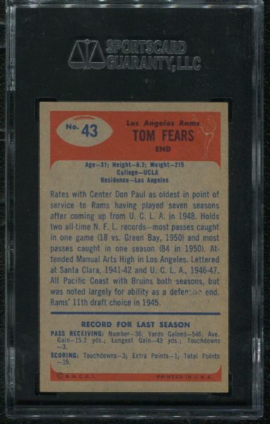 1955 Bowman #43 Tom Fears SGC 88 NM-MT 8