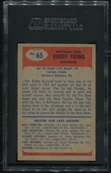 1955 Bowman #65 Buddy Young SGC 88 NM-MT 8