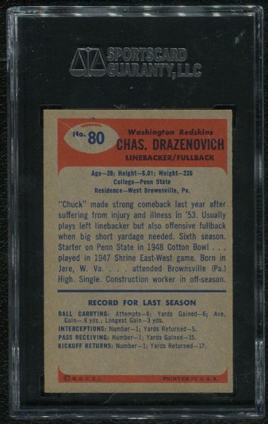 1955 Bowman #80 Chuck Drazenovich SGC 88 NM-MT 8