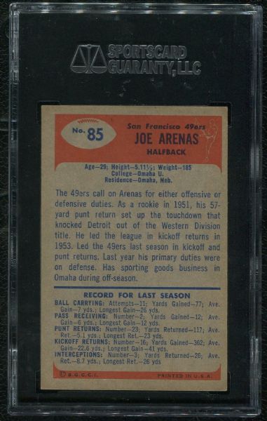 1955 Bowman #85 Joe Arenas SGC 88 NM-MT 8