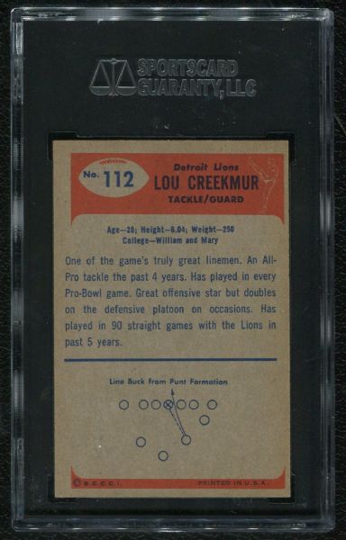 1955 Bowman #112 Lou Creekmur SGC 88 NM-MT 8