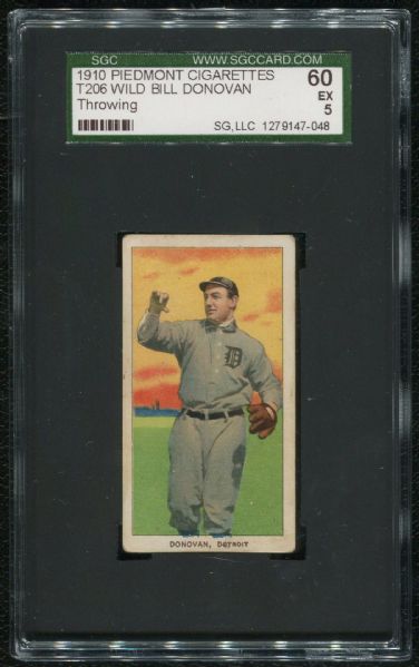 1910 Piedmont Cigarettes T206 Wild Bill Donovan Throwing SGC 60 EX 5