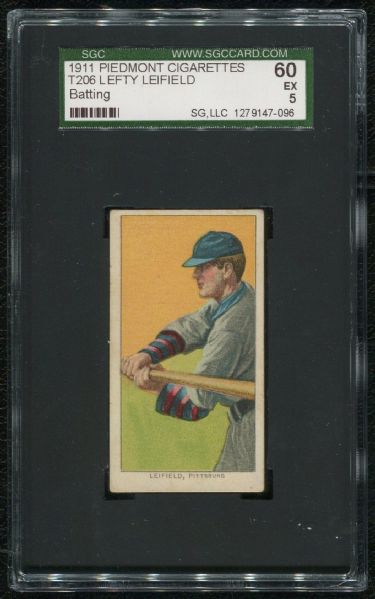 1911 Piedmont Cigarettes T206 Lefty Leifield Batting SGC 60 EX 5