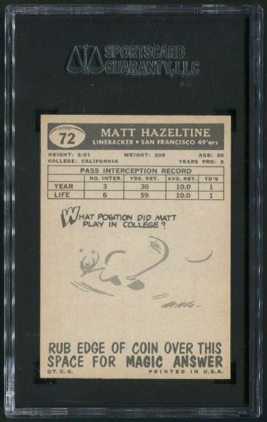 1959 Topps #72 Matt Hazeltine SGC 92 NM-MT+ 8.5