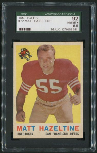 1959 Topps #72 Matt Hazeltine SGC 92 NM-MT+ 8.5