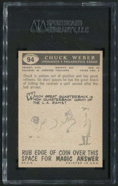 1959 Topps #94 Chuck Weber SGC 92 NM-MT+ 8.5