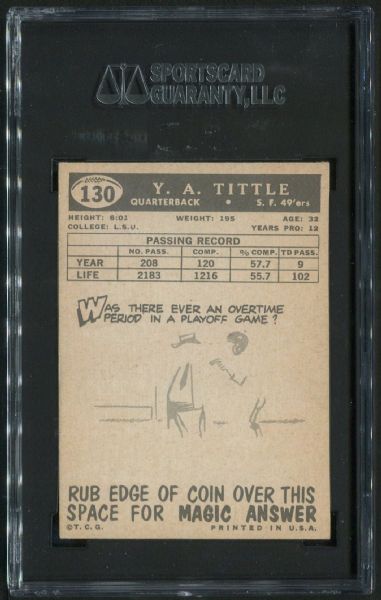 1959 Topps #130 Y.A. Tittle SGC 88 NM-MT 8