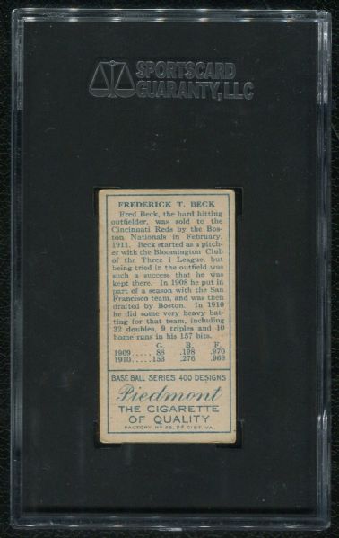 1911 Piedmont Cigarettes T205 Fred Beck SGC 60 EX 5