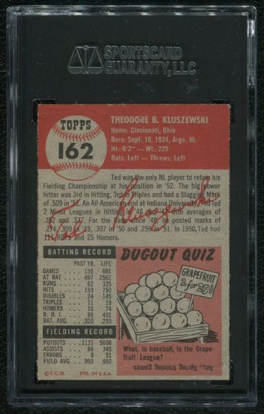 1953 Topps #162 Ted Kluszewski SGC 84 NM 7