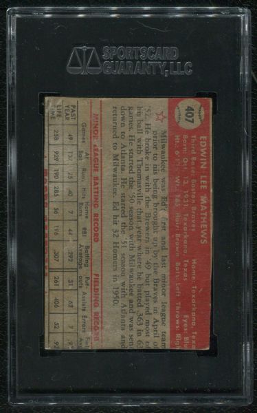 1952 Topps #407 Ed Mathews Rookie SGC Authentic