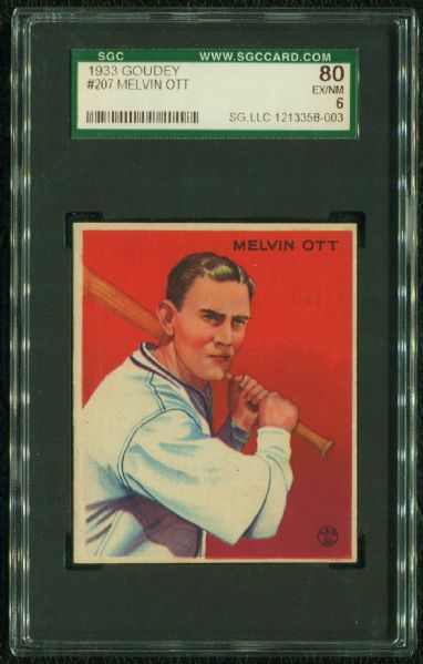 1933 Goudey #207 Mel Ott SGC 80 EX-MT 6