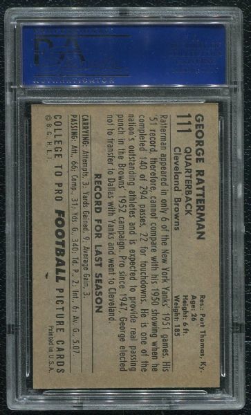 1952 Bowman Large #111 George Ratterman PSA 7.5 NM+