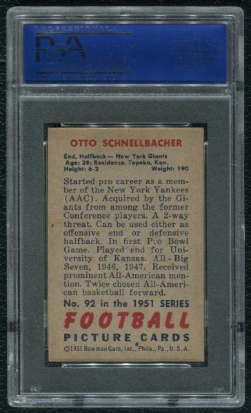 1951 Bowman #92 Otto Schnellbacher PSA 8 NM-MT