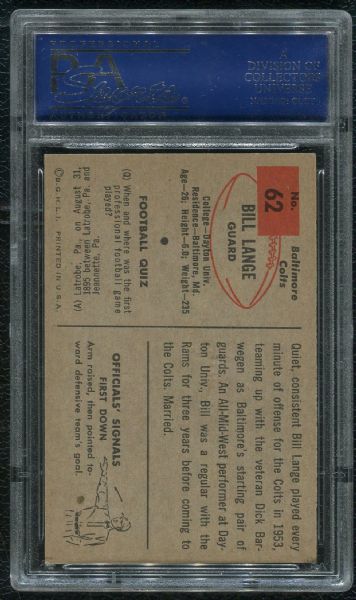 1954 Bowman #62 Bill Lange PSA 8 NM-MT