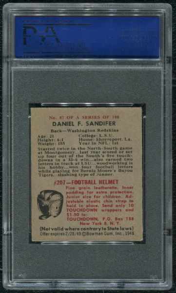 1948 Bowman #87 Dan Sandifer PSA 7 NM