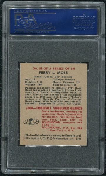 1948 Bowman #83 Perry Moss PSA 8 NM-MT