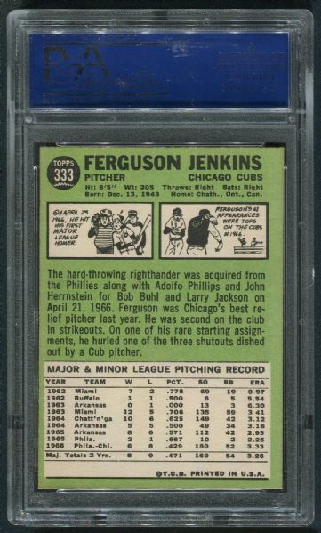 1967 Topps #333 Ferguson Jenkins PSA 9 MINT