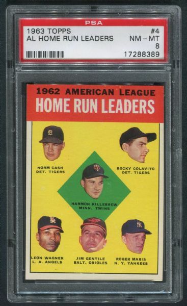 1963 Topps #4 A.L. Home Run Leaders PSA 8 NM-MT