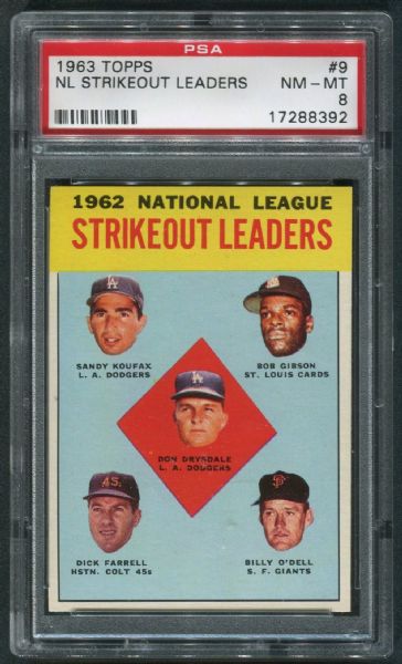 1963 Topps #9 N.L. Strikeout Leaders PSA 8 NM-MT