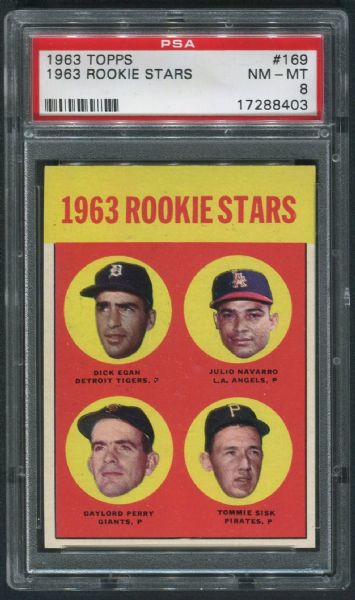 1963 Topps #169 Rookie Stars w/ Gaylord Perry PSA 8 NM-MT