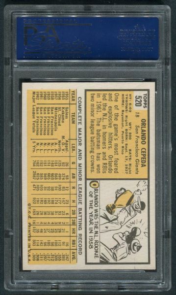 1963 Topps #520 Orlando Cepeda PSA 8 NM-MT