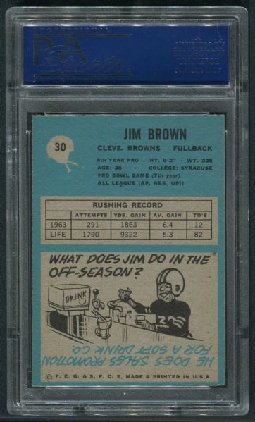 1964 Philadelphia #30 Jim Brown PSA 9 (OC) MINT