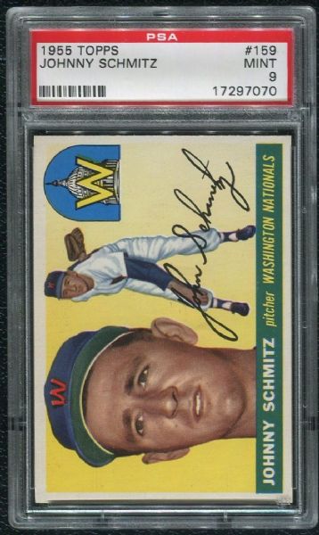 1955 Topps #159 Johnny Schmitz PSA 9 MINT