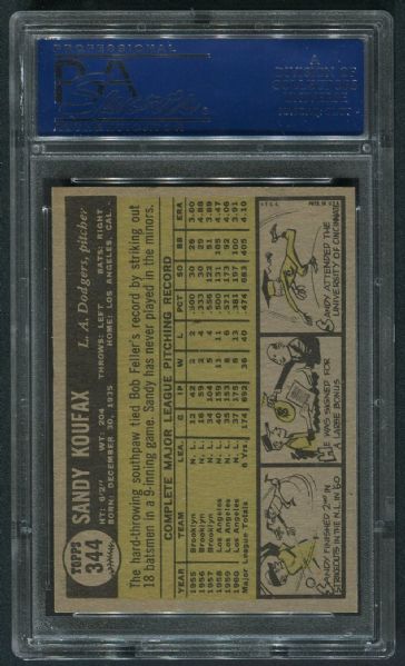 1961 Topps #344 Sandy Koufax PSA 8 NM-MT