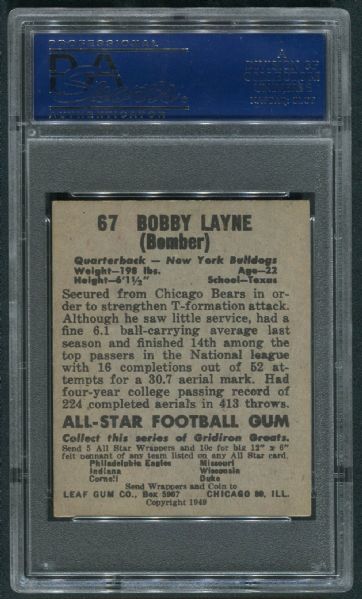 1949 Leaf #67 Bobby Layne PSA 6 EX-MT