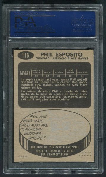 1965 Topps #116 Phil Esposito PSA 7 NM