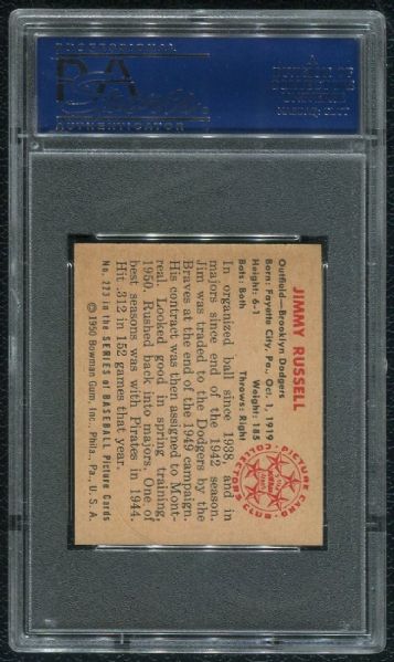 1950 Bowman #223 Jimmy Russell PSA 9 MINT - 1 of 3