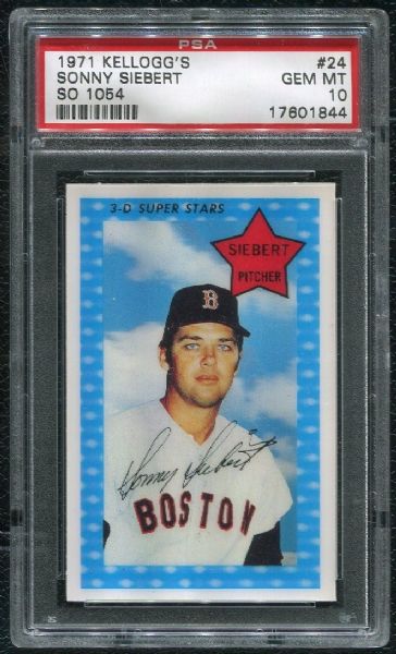 1971 Kellogg's #24 Sonny Siebert (SO 1054) PSA 10 GEM MINT