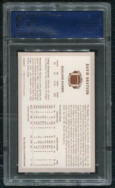 1970 Kellogg's #36 David Grayson PSA 10 GEM MINT