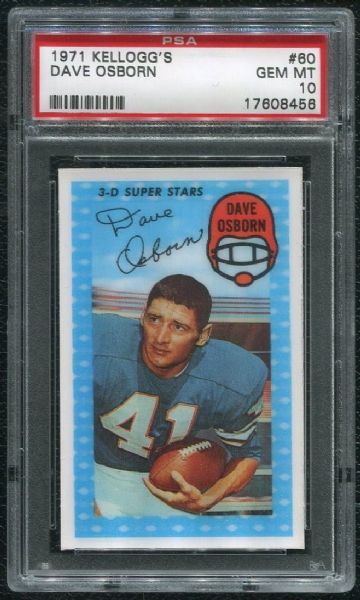 1971 Kellogg's #60 Dave Osborn PSA 10 GEM MINT