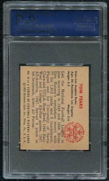 1950 Bowman #51 Tom Fears Rookie PSA 7 NM