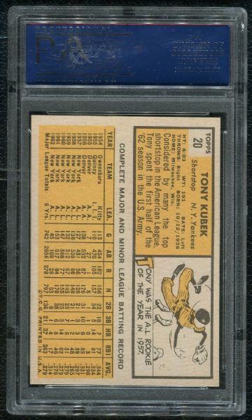 1963 Topps #320 Tony Kubek PSA 8 NM-MT