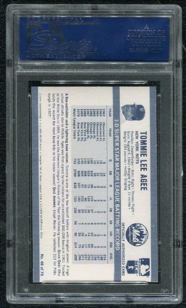 1971 Kellogg's #46 Tommie Agee PSA 10 GEM MINT