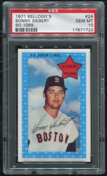 1971 Kellogg's #24 Sonny Siebert (SO 1055) PSA 10 GEM MINT