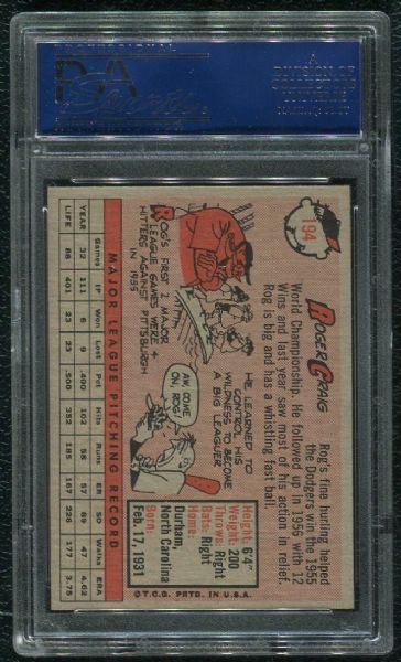 1958 Topps #194 Roger Craig PSA 9 MINT - 1 of 2