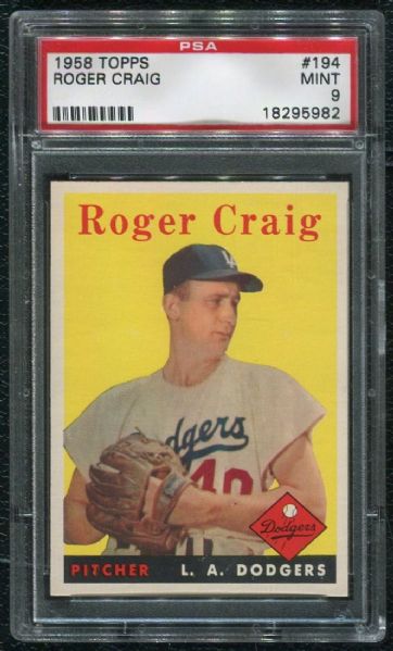 1958 Topps #194 Roger Craig PSA 9 MINT - 1 of 2