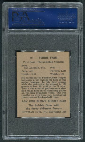 1948 Bowman #21 Ferris Fain PSA 8 NM-MT