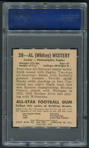 1948 Leaf #28 Whitey Wistert Yellow Jersey PSA 7 NM