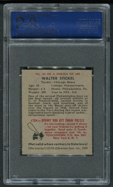 1948 Bowman #42 Walt Stickel PSA 8 NM-MT